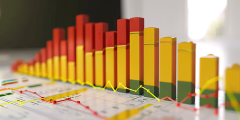 Obraz premium A dynamic stacked bar chart comparing sales performance across regions, using red, yellow, and green bars for visual impact.