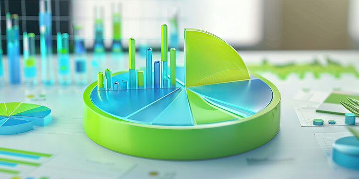 An elegant pie chart displaying product inventory levels by category, with soothing green and blue wedges.