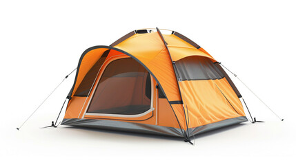 Bright Orange Camping Tent for Outdoor Adventures. Folding tent with window isolated on white background. 