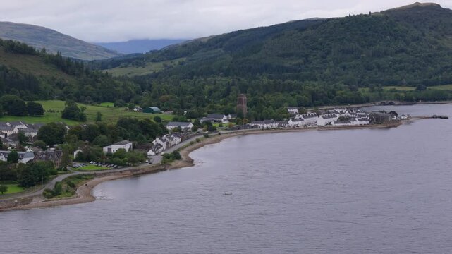 Aerial view of Inveraray, town in Scotland next to Loch Fyne