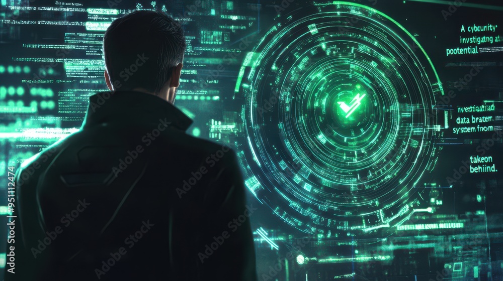 Poster futuristic data visualization and cybersecurity concept