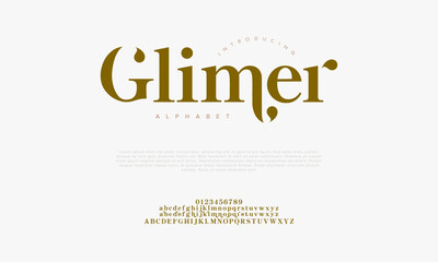 Glimer typography beauty fashion elegant minimalist serif italic fonts decorative wedding vintage retro logos. Minimal luxury font alphabet logo. Vector illustration