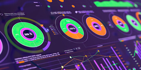 An infographic displaying key performance indicators for a specific marketing campaign, using purple, green, and orange circles to highlight results.