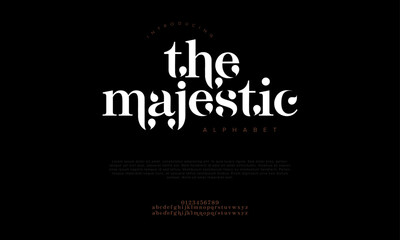Obraz premium Themajestic typography beauty fashion elegant minimalist serif italic fonts decorative wedding vintage retro logos. Minimal luxury font alphabet logo. Vector illustration