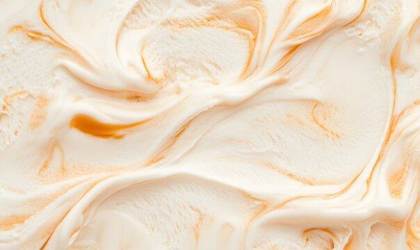 A creamy vanilla ice cream texture with rich caramel swirls, Generative AI