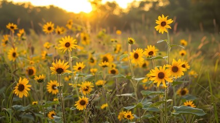 Obraz premium Golden Hour Sunflowers