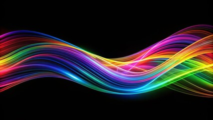 Fototapeta premium Abstract multicolored wavy lines on black background