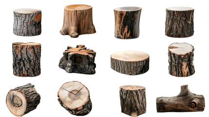 Tree log trunk stump with a seethrough background