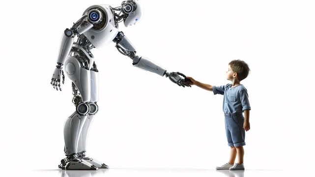 Generative ai motion animation of a robot and a little boy
