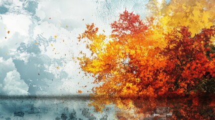 Obraz premium Vibrant Autumn Landscape with Colorful Foliage and Reflection