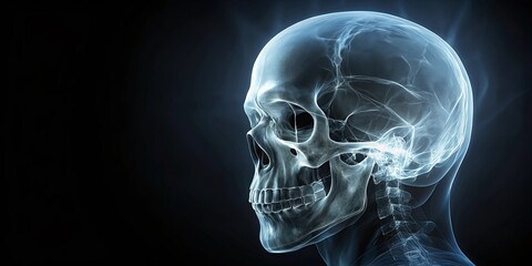 Fototapeta premium Glowing x-ray skull in eerie monochrome light