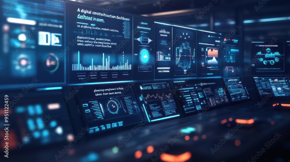 Poster futuristic digital dashboard with advanced analytics and holographic displays