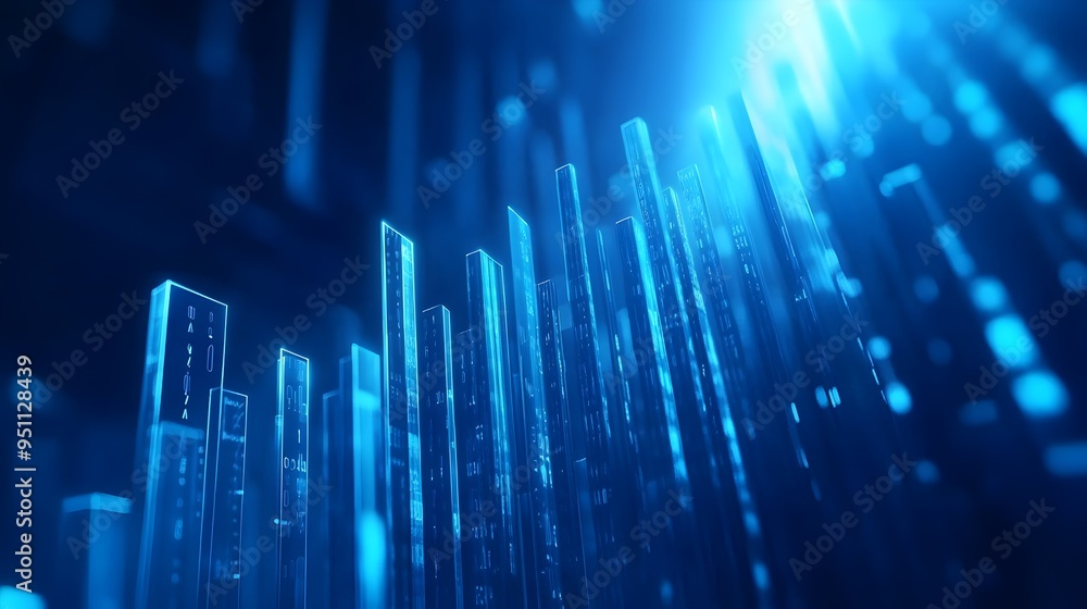 Aufkleber dynamic 3d bar graph in blue showcasing fluctuating data trends with striking lighting and shadows