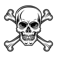 Skull with Crossbones Hand drawn, Skull silhouette vector illustration.
