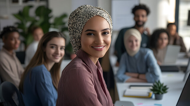 Diverse multicultural office team collaborating on projects at desks, promoting unity and inclusivity in the workplace, ethnic diversity and teamwork concept