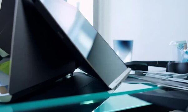 Sleek Laptop Opening in a Modern Computer Store