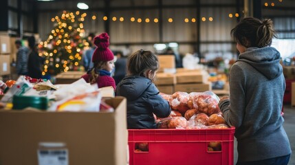 Children Sorting Donated Food for the Holidays