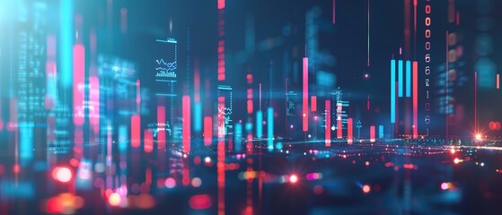 Obraz premium Abstract Cityscape with Digital Overlays and Bokeh Lights