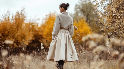 Autumn Stroll: A Woman's Tranquil Journey Through the Vibrant Landscape