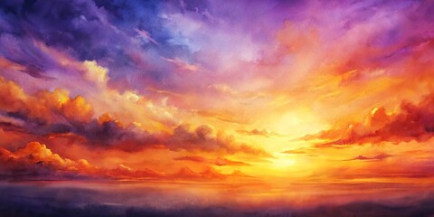 Obraz premium Abstract watercolor painting of a sunset sky with orange and purple hues