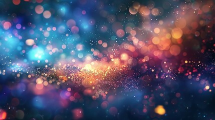 Abstract Dark Background with Clouds: Magical Neon Scene Featuring Bokeh Lights, Particles, Explosion, and Swirl of Sparkles