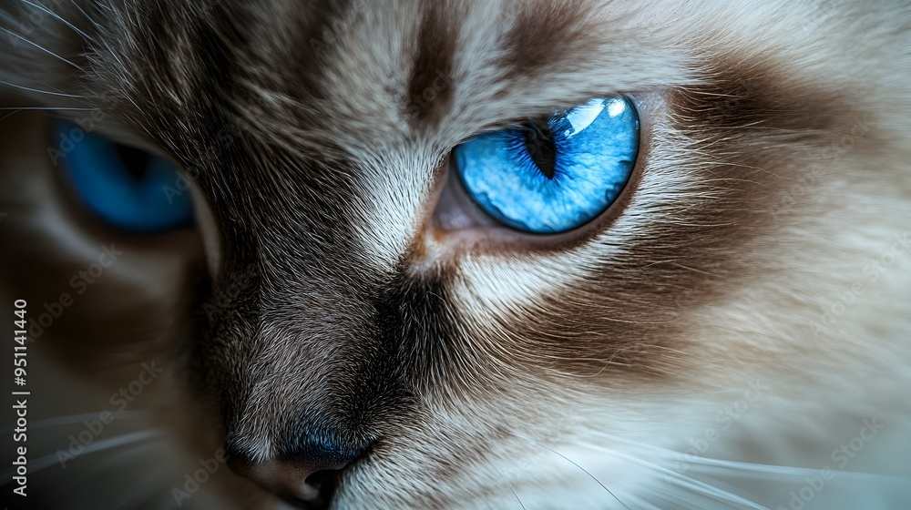 Poster captivating closeup photograph showcasing the serene and gentle expression of a ragdoll cat with its