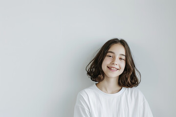 Fototapeta premium Modern Simplicity: Teen Girl Against White Wall