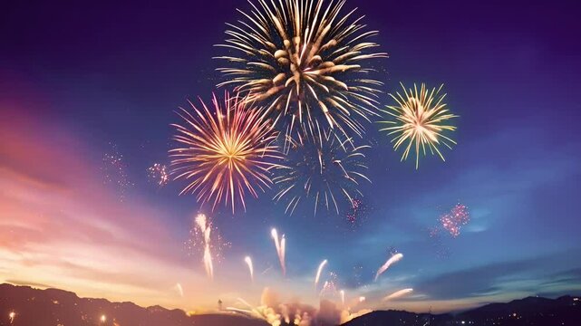 A vibrant display of fireworks illuminating the night sky in celebration.