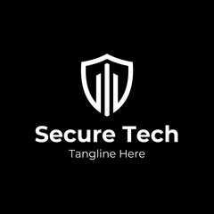 Tech logomark with text, cyber security logo for design