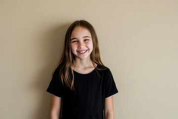 Obraz premium Friendly Focus: Girl Against Beige Wall