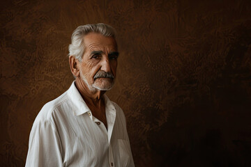 Obraz premium Timeless Reflection: Man Against Brown Backdrop