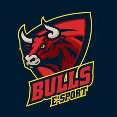 Angry Bull Head Mascot Esport Badge Logo