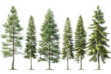 Set of Pine Trees, Towering and Grand Isolated on White Background