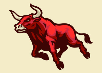 Obraz premium Sport Logo of Angry Bull Mascot Attacking