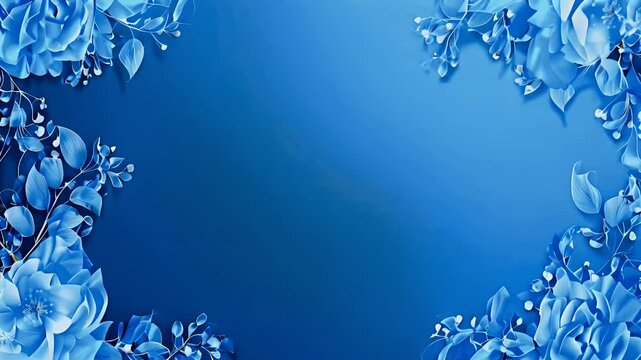 A vibrant blue floral design with decorative elements on a gradient background.