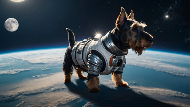 A cute Scottish terrier in a customized spacesuit-2