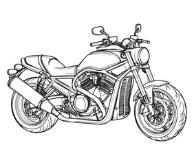 Obraz premium Black and white coloring book motorcycle isolated on white background