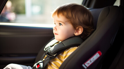 チャイルドシートに座る男の子