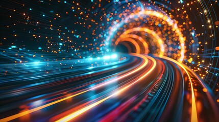 Galactic Journey. Abstract design featuring glowing light speed lines and topaz enhancement