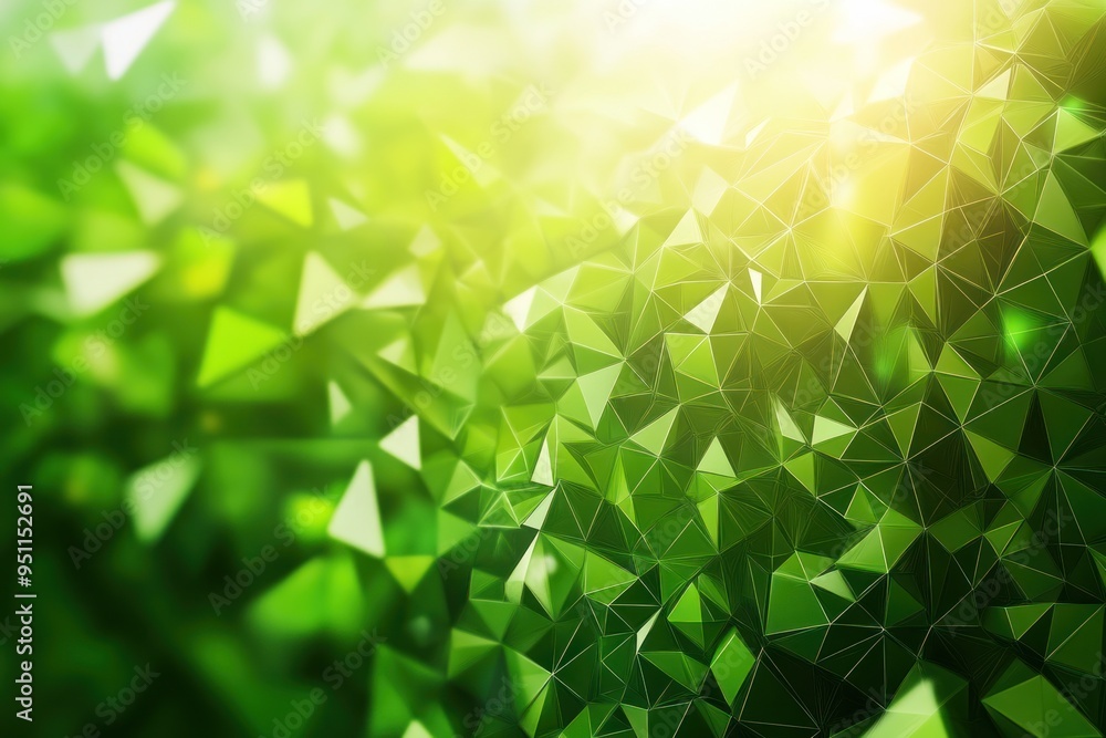 Fototapete 3d rendering of a green abstract background with polygonal shapes and sunlight
