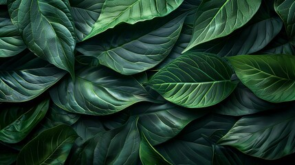 Tranquil Tropical Vibes. Abstract green leaf texture with dark green tropical foliage.