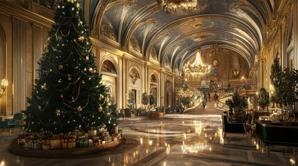 Obraz premium Elegant Christmas in a Majestic Palace Hall