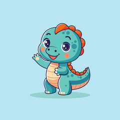 Cute Baby Dinosaur Waving Hand Cartoon Vector Icon Illustration. Animal Nature Icon Concept Isolated Premium Vector. Flat Cartoon Style