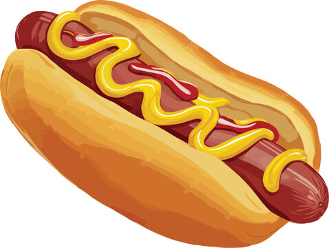 recommend clip art: Watercolor Digital Painting of a Classic Hotdog with Condiments High-Quality Artistic Illustration for Food Lovers