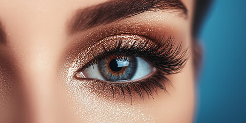 Obraz premium A close up of an elegant woman's eye with long, lush lashes and delicate makeup, generative AI