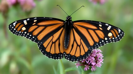 Fototapeta premium Monarch Butterfly Resting on Vibrant Wildflower Representing Insect Conservation