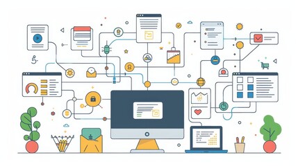 Cartoon vector automated workflow system with streamlined task management and notifications