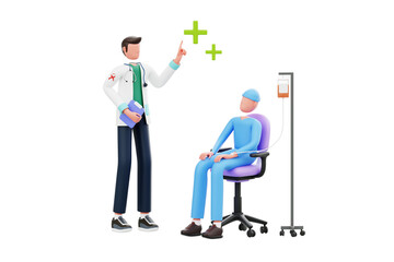 cancer specialist doctor 3d illustration. Doctor explains about cancer to patient 3d illustration