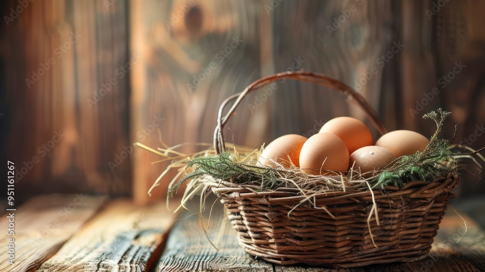 Canvas Prints Fresh Eggs in a Rustic Basket