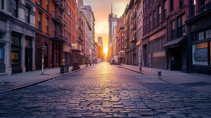 Obraz premium Cobblestone Street at Sunrise